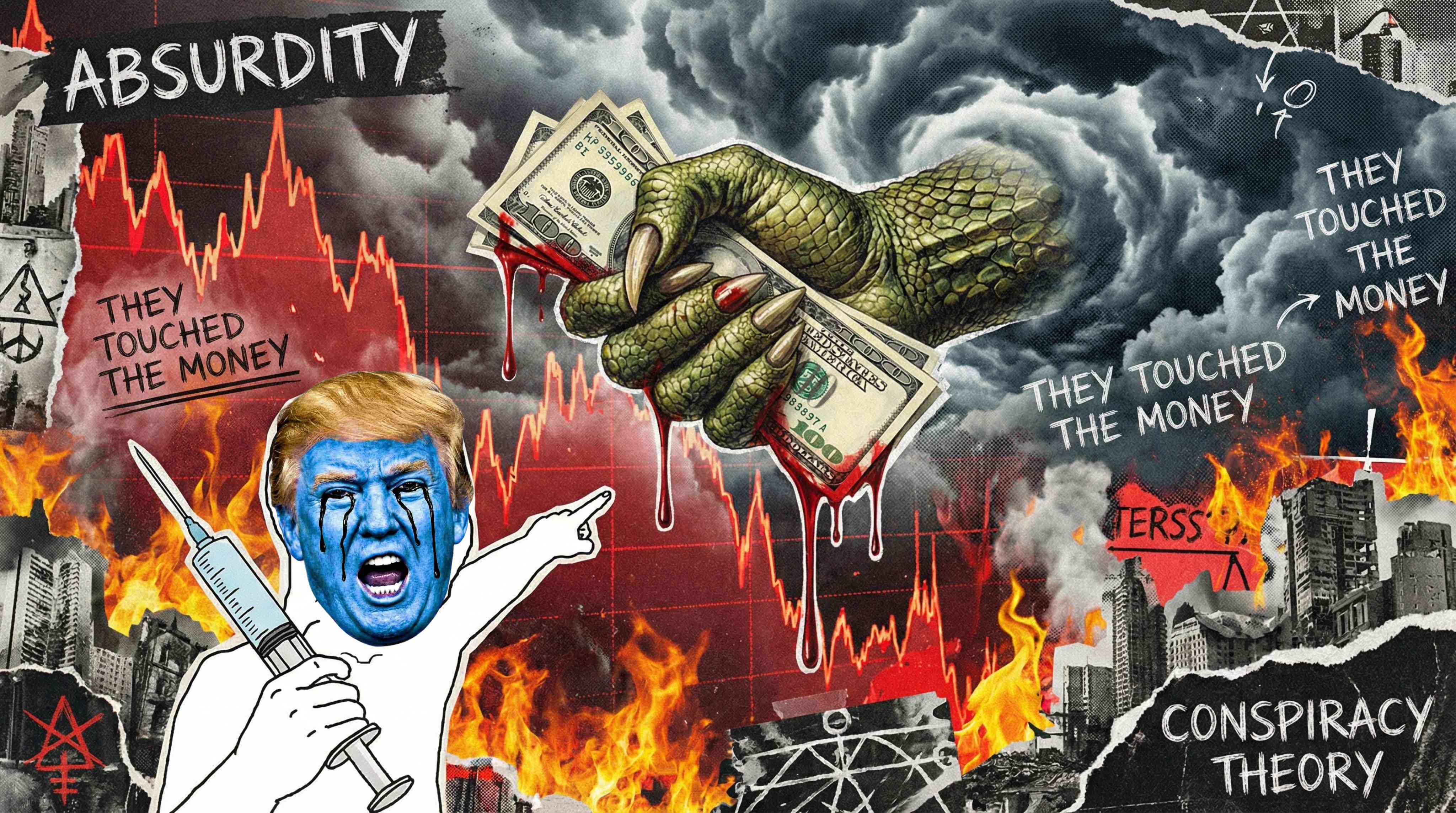 Conspiracy collage background with financial chaos imagery